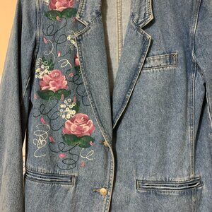 Vintage Hand Painted Denim Jacket Size M 1970's